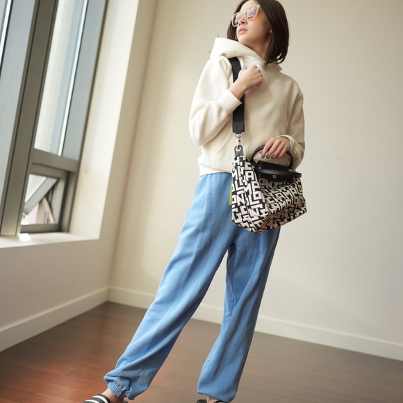 TNA Terry Fleece Mega Sweatpant High-rise oversized Terry fleece, Blue, XS - Picture 1 of 5